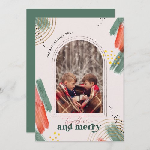 Together  Merry  Photo Arch Modern Christmas  Holiday Card