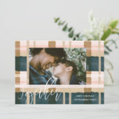 Together Modern Green Pink Watercolor Plaid Photo Holiday Card (Standing Front)