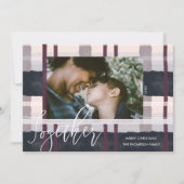 Together Modern Navy Purple Watercolor Plaid Photo Holiday Card (Front)