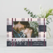 Together Modern Navy Purple Watercolor Plaid Photo Holiday Card (Standing Front)