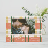 Together Modern Peach Green Watercolor Plaid Photo Holiday Card (Standing Front)