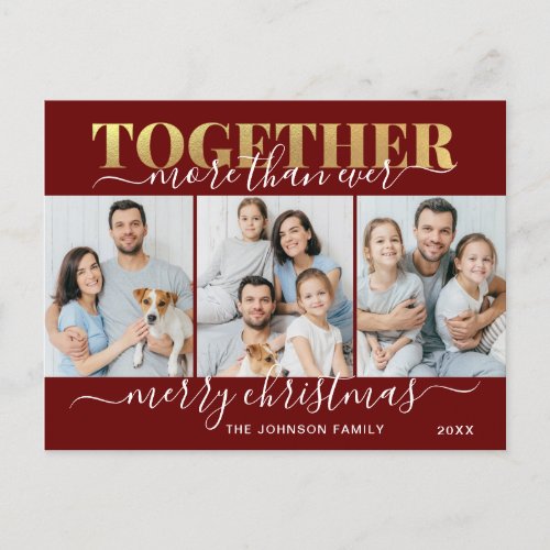 Together More Than Ever Christmas 3 PHOTO Holiday Postcard