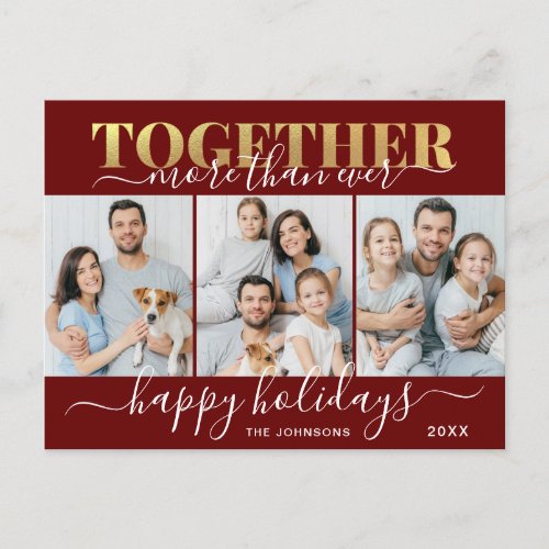Together More Than Ever Christmas 3 PHOTO Holiday Postcard