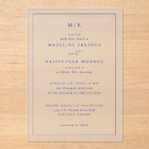 Together Navy Blue Serif Elegancy Acrylic Invitations