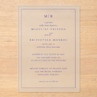 Together Navy Blue Serif Elegancy Acrylic Invitations