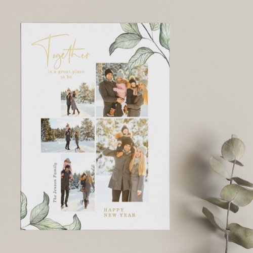 Together New Years Photo Gold  Foil Holiday Card