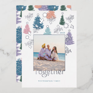 Together Pastel Christmas Tree Forest Family Photo Foil Holiday Card