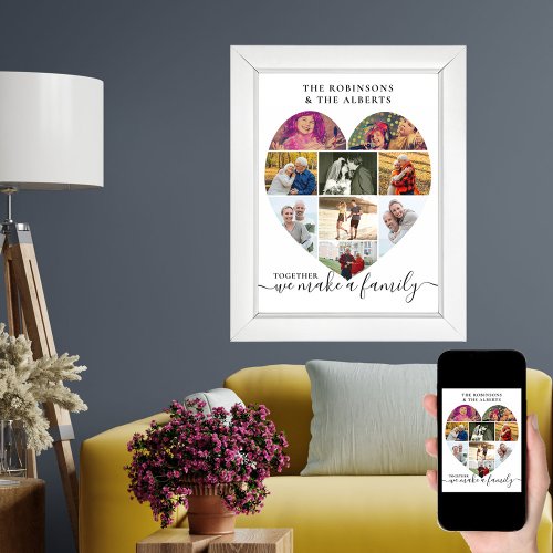 Together Personalized Heart Shaped 9 Photo Collage Poster