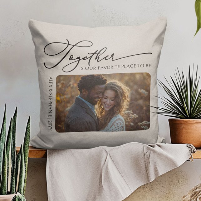 Together Quote Couples Photo Neutral Cream Throw Pillow (Together couple photo pillow from Newlywed Christmas Gift ideas collection by Darling & May)