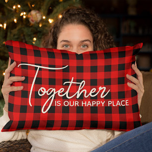 Together Red Black Buffalo Lumberjack Pattern Lumbar Pillow