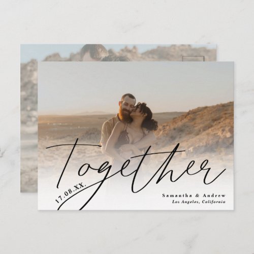 Together script modern 2 photos save the date postcard