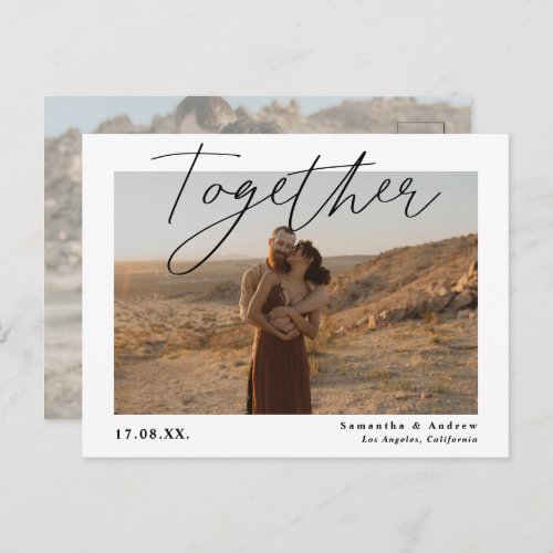 Together script simple 2 photos save the date postcard
