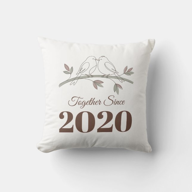 Together Since Custom Year Two Birds Throw Pillow (Front)