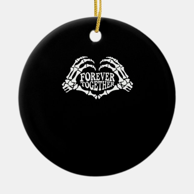 Together Skeleton Hands Form Heart Classic Style Ceramic Ornament (Front)