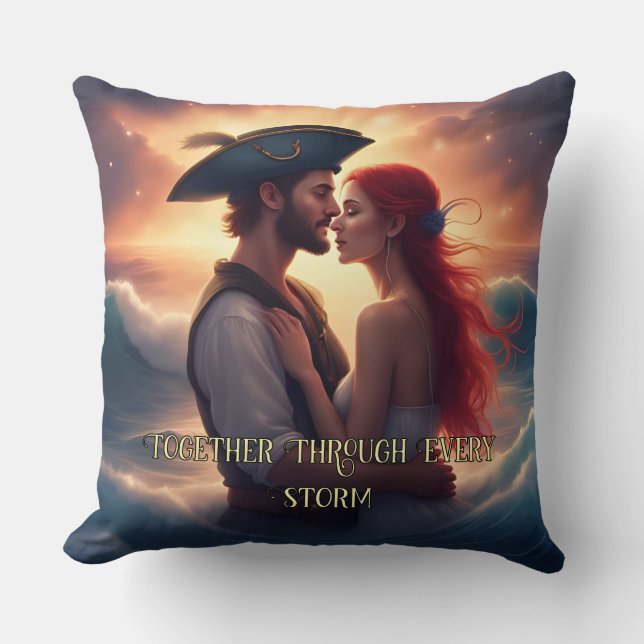 Together Through Every Storm Romantic Pirate Throw Pillow (Front)