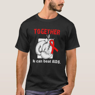 Together We Can Beat Aids Boxing Gloves Red Ribbon T-Shirt