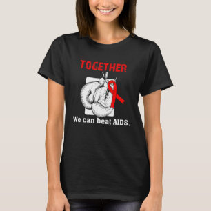 Together We Can Beat Aids Boxing Gloves Red Ribbon T-Shirt