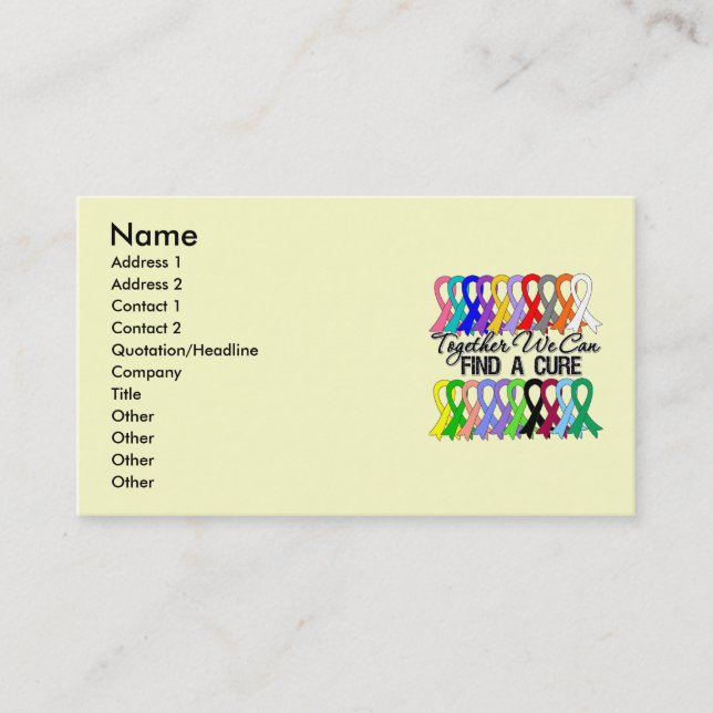 Together We Can Find A Cure CANCER RIBBONS Business Card (Front)