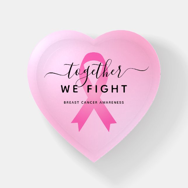 Together We Fight Pink Ribbon Heart Paperweight (Front)