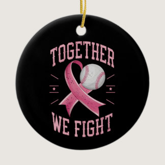 Together We Fight Softball Breast Cancer Awareness Ceramic Ornament
