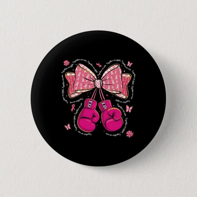 Together We Fight We Win Boxing Gloves Bow Breast  Button (Front)