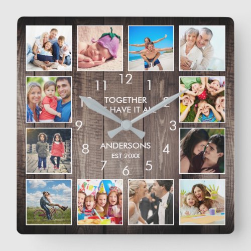 Together We Have It All Custom Photo Rustic Wood Square Wall Clock