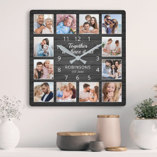 Together We Have It All Quote Family Photo Black Square Wall Clock