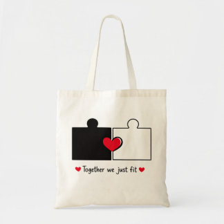 Together We Just Fit Puzzle Heart Couple Design Tote Bag