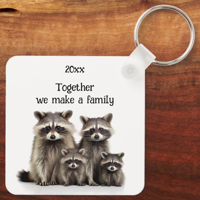 Together we make a Family Quote Raccoons Keychain (Back)
