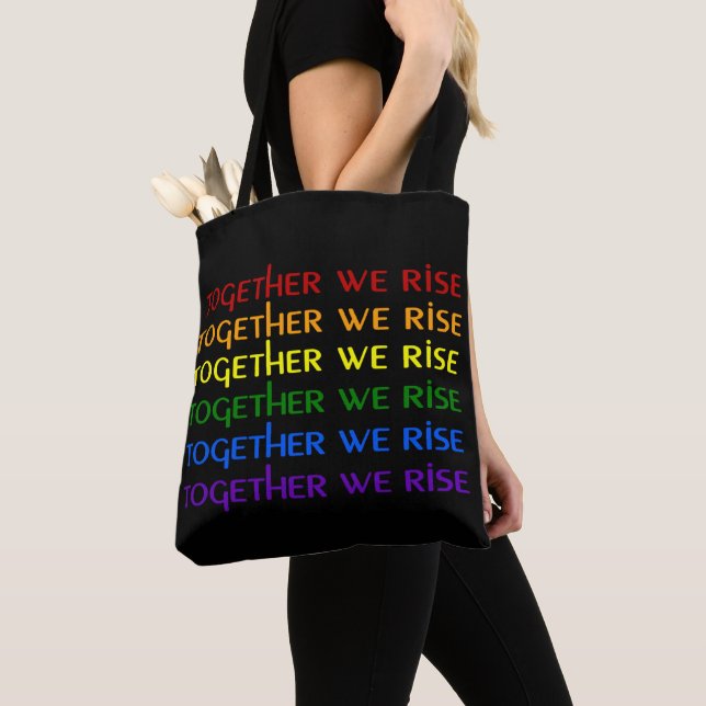 Together We Rise Rainbow Pride Tote Bag (Close Up)