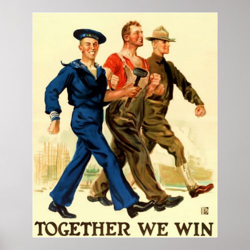 Together We Win  Vintage World War 1 Poster