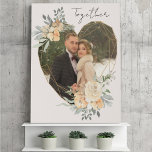Together Wedding Photo in Geometric Floral Heart Faux Canvas Print<br><div class="desc">Custom Photo Canvas displaying your favorite photo in a geometric heart shaped gold frame. The frame is decorated with watercolor bouquets of cream and apricot flowers. It is lettered with the word "together" in elegant casual, handwritten script on a neutral, almond white background, all of which you can edit if...</div>