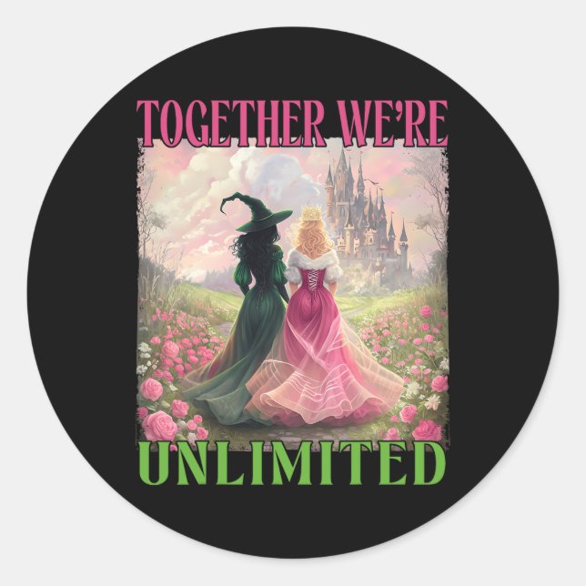 Together Witches Unlimited Pink Green Witch Hallow Classic Round Sticker (Front)