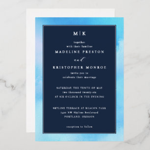 Together with their families Navy Blue Elegante Fo Foil Invitation