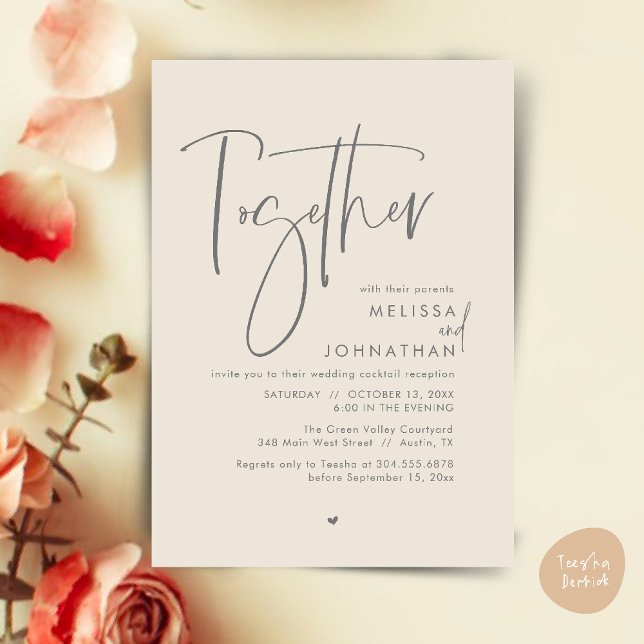 Together with their parents, Wedding Reception Invitation (Together with their parents, Wedding Reception Invitation Card PDF Modern clean Cream Grey)
