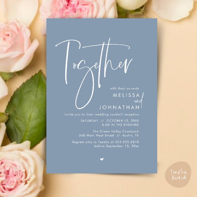 Together with their parents, Wedding Reception Invitation (Together with their parents, Wedding Reception Invitation Card PDF Modern clean Dusty Blue)