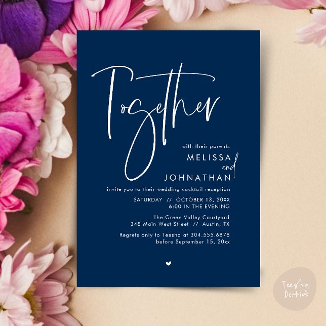 Together with their parents, Wedding Reception Invitation (Together with their parents, Wedding Reception Invitation Card PDF Modern clean Navy Blue)