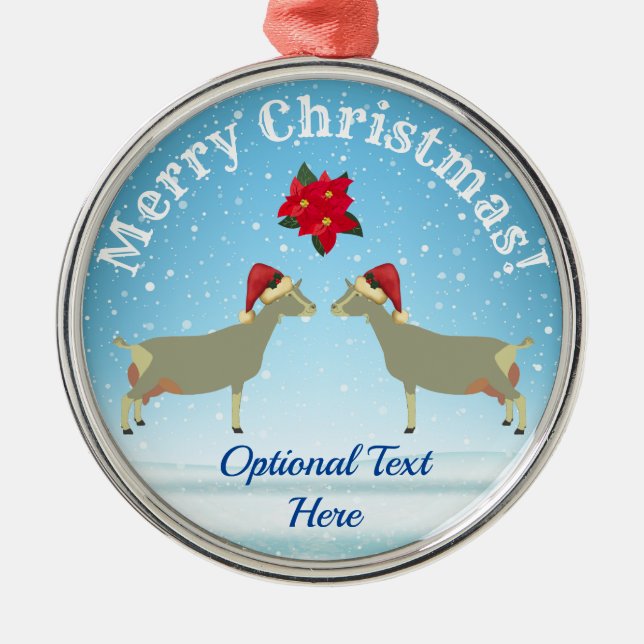 Toggenburg Dairy Goat Christmas in the snow Metal Ornament (Front)