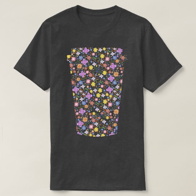 ToGo Cup Of Coffee Flowers Silhouette T-Shirt (Design Front)