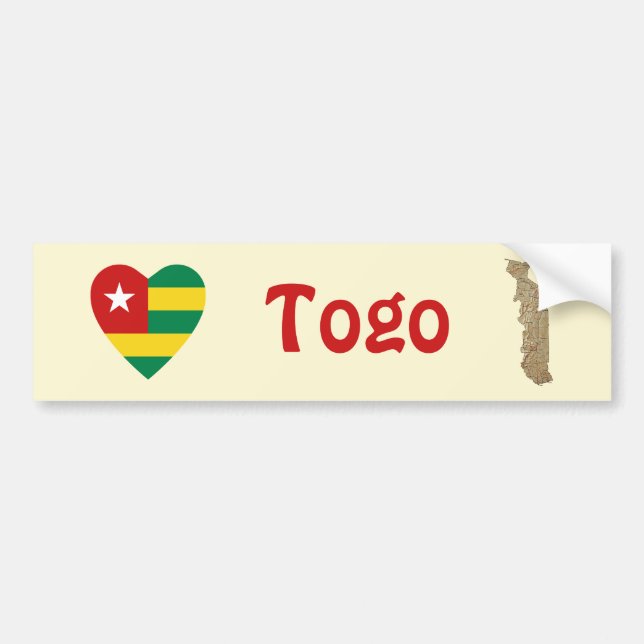 Togo Flag Heart + Map Bumper Sticker (Front)