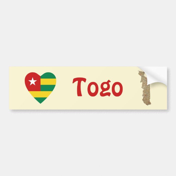 Togo Flag Heart + Map Bumper Sticker