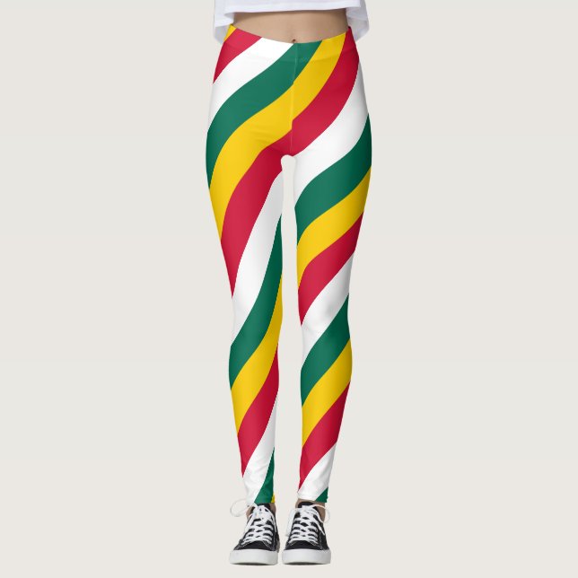 Togo National Flag Colors Diagonal Striped Leggings (Front)