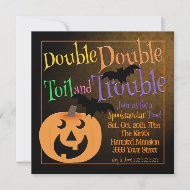 Toil and Trouble Spooky Halloween Party Invitation (Front)