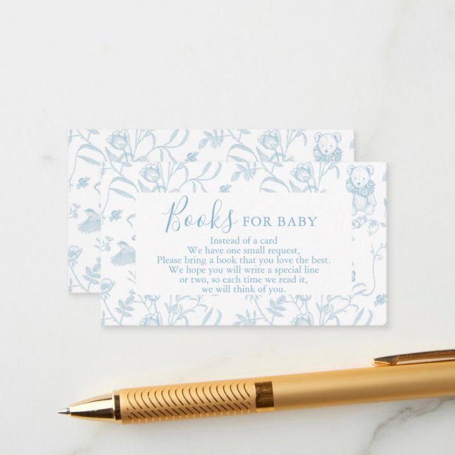 Toile Bear Baby Shower Boy Books for Baby Card (Front/Back In Situ)