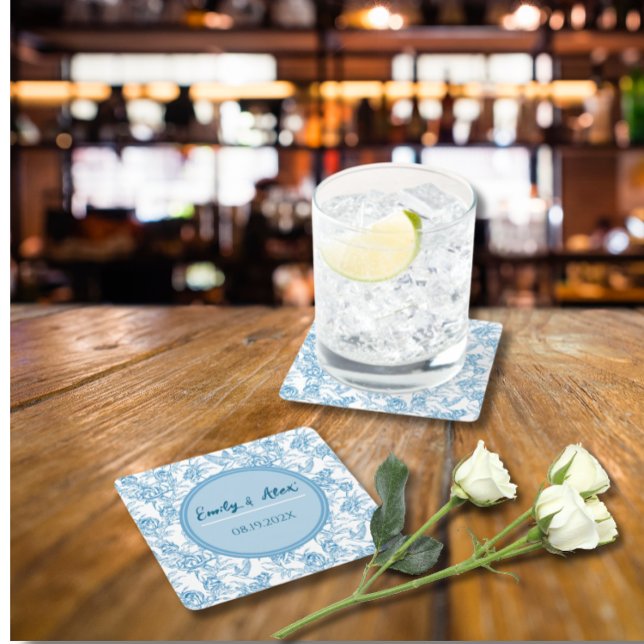 Toile bird and floral Custom Name Baby Shower I Do Square Paper Coaster (Creator Uploaded)