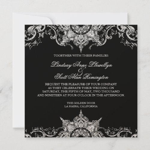 Toile Black n White Damask Swirl Wedding Invite