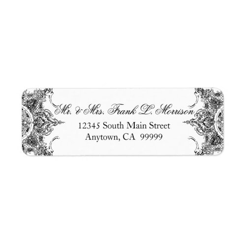 Toile Black n White Damask Swirl Wedding Labels