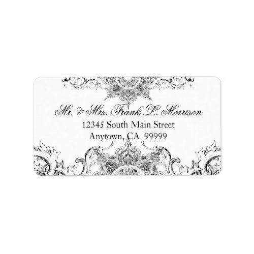 Toile Black n White Damask Swirl Wedding Labels