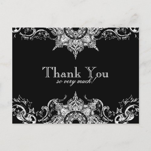 Toile Black n White Damask Thank You Note Postcard