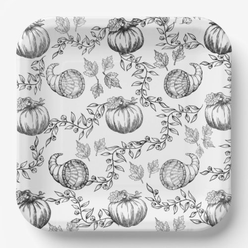 Toile Black Pumpkin 9 in Square Paper Plate